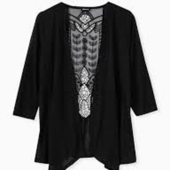 Torrid Hacci Lace Inlay Back Open Front Cardigan - Picture 1 of 9